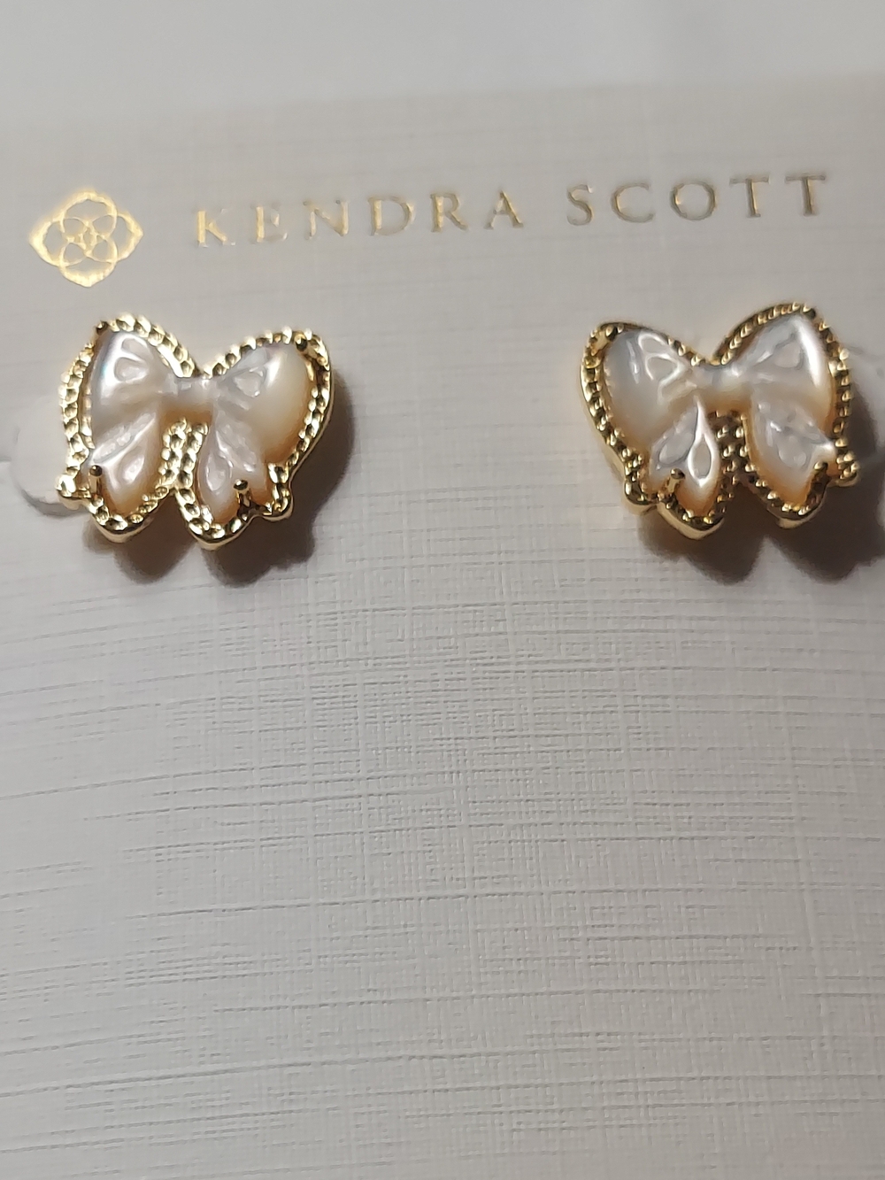 Kendra Scott Pearl Butterfly Studs in Gold and White - Picture 3 of 3